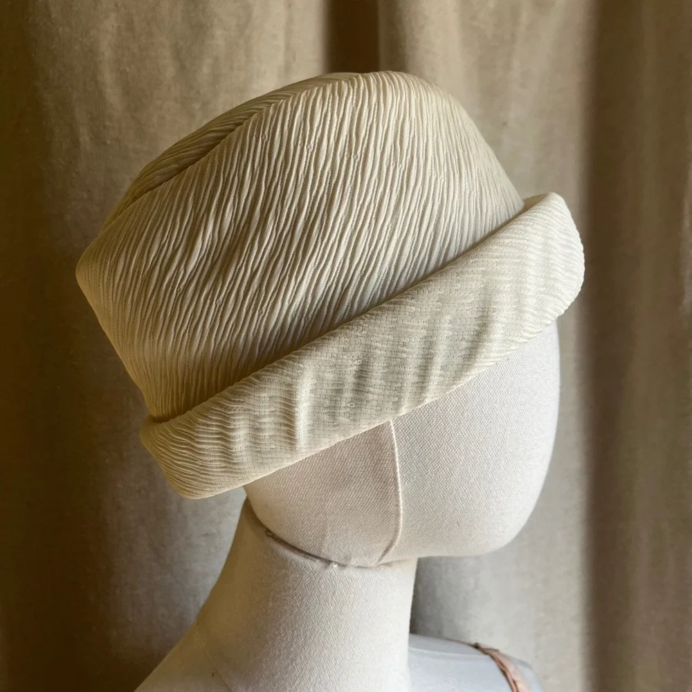Vintage Ivory‎ Textured Pillbox Hat 1960s Sculptural Mod Cocktail Hat